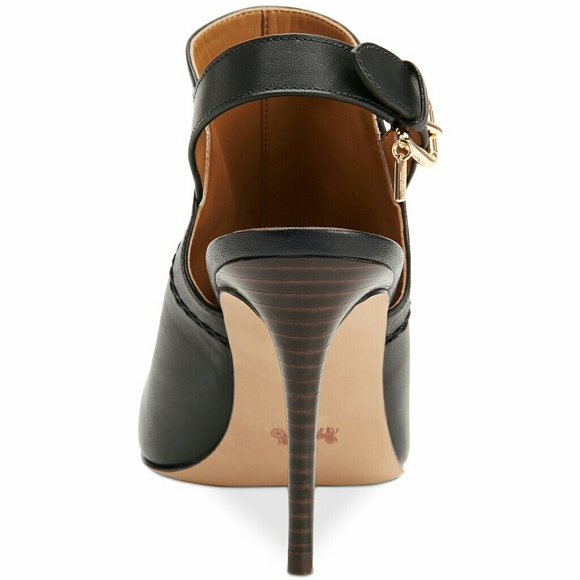 New! COACH Leather Open-Toe Black Slingback Heels - Picture 3 of 5